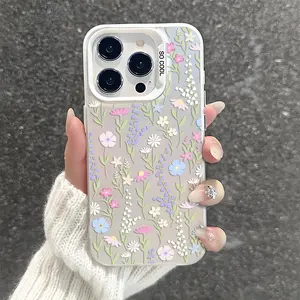 Wild Floral Pattern Shockproof Phone Case for iPhone 7 8 X Xsmax 11 12 13 14 15 16 Pro Max Plus Stylish Trendy Protecitved Cover Affordable Girl Women