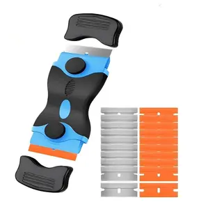 Blue 2-in-1 Dual-Head Cleaning Scraper | 20 Blades Total – 10 Orange Silicone Non-Scratch Blades and 10 Stainless Steel Blades | Safe Sticker Paint and Gunk Remover for Glass Stovetop Oven Tile Walls | Scratch-Free | Ideal Gift for Women