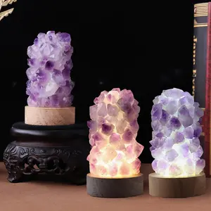 Crystal Wishing Lamp Natural Amethyst Tooth Flower Dim Light USB Interface With Switch Crystal Decoration easy storage