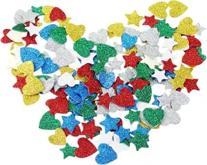 150Pcs Colorful Glitter Heart Stickers Mini Heart Shapes Glitter Stars&Heart Shapes Stickers for Valentine's Day Crafts DIY Greeting Cards Mother's Day Cards