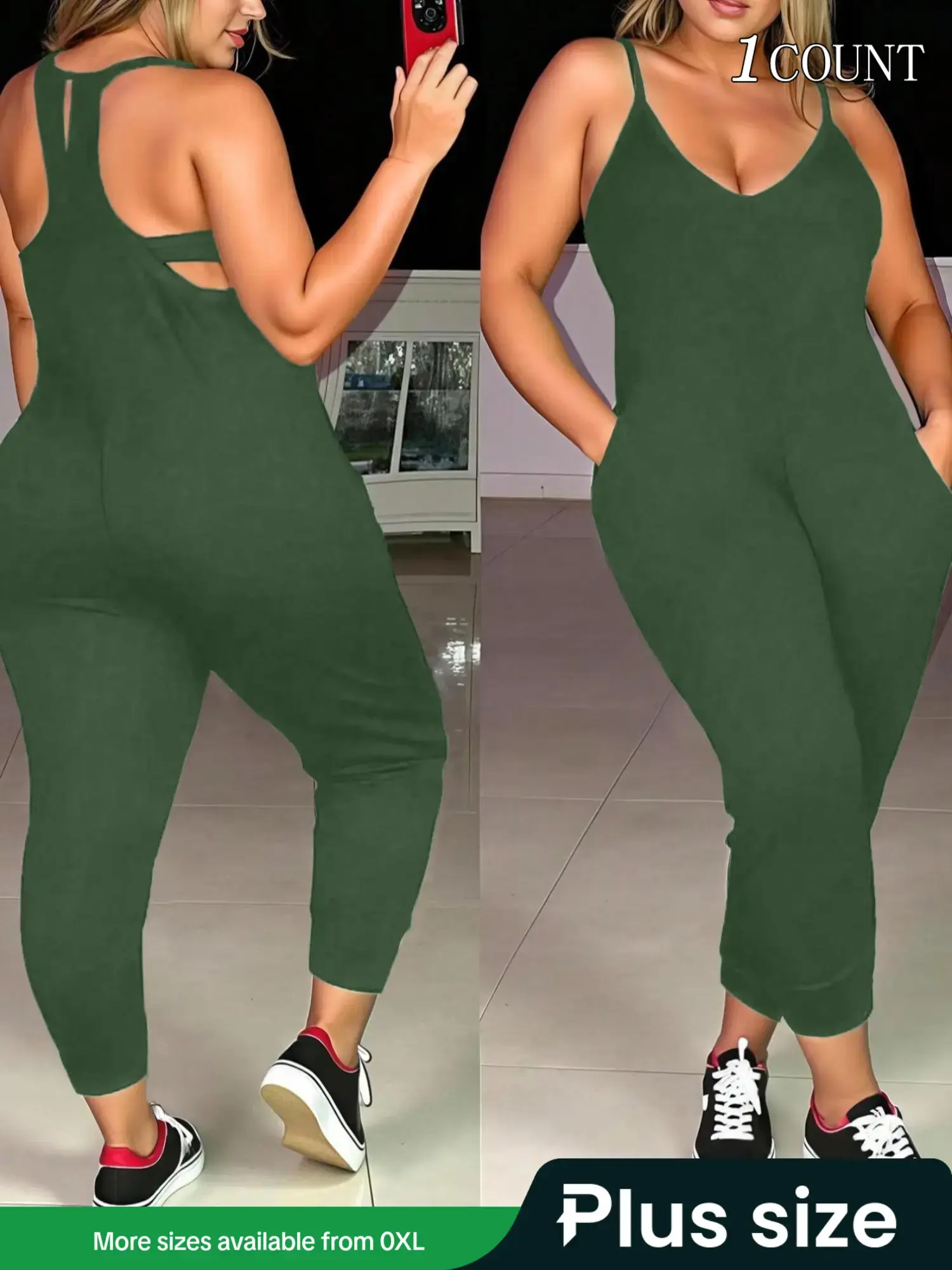[Plus Size] Solid Color Cami Jumpsuit, Casual Comfy Jumpsuit, Casual Sleeveless Spaghetti Strap Jumpsuit for Summer, Casual Fitted Jumpsuit, Women's Clothes for Daily Wear, Womenswear, Stretchy Overalls, Casual Jumpsuits, Stylish Jumpsuit