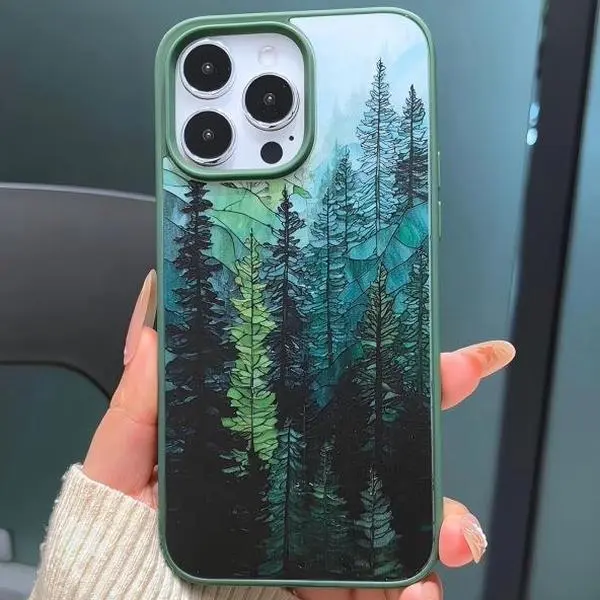 Stained Collage Forest Magnetic Protective Case for iPhone 17 16 E Pro Max 15 Plus 14 13 12 11 XS XR, Girly Design | Shockproof, Silicone, Stylish, Trendy, and Scratch Resistant