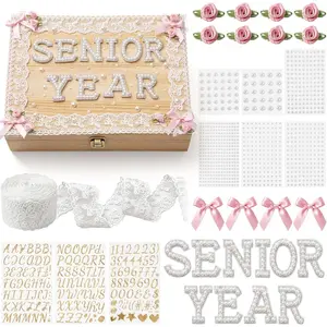 Senior Memory Box Class of 2026 Graduation Large DIY Wooden Keepsake Box Kit with  Letters Lace Bow Roses Glitter Alphabet & Numbers   Personalized  for Her( Color)