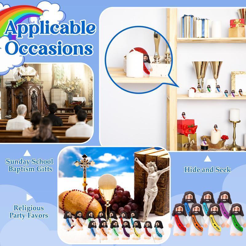 【New for Black Friday】Original Design 50/100Pcs  Jesus Figures with Jesus Love You Slogan for Religious Party Favors Sunday School Baptism Gifts Home Decoration Ornaments Mini Cute Figurines decor display Multicolor Rosary Cross Personalized Wording