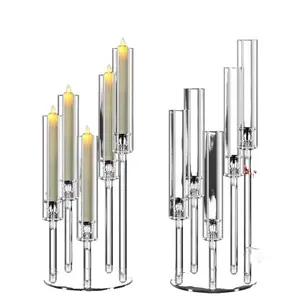 5 Arm Acrylic Candelabra Centerpieces for Tables,2 Sets Clear Candle Holder for Wedding,Home Decor,Table Decorations,22.8" Tall Candlestick Holders with Lampshade, Fits LED Candle