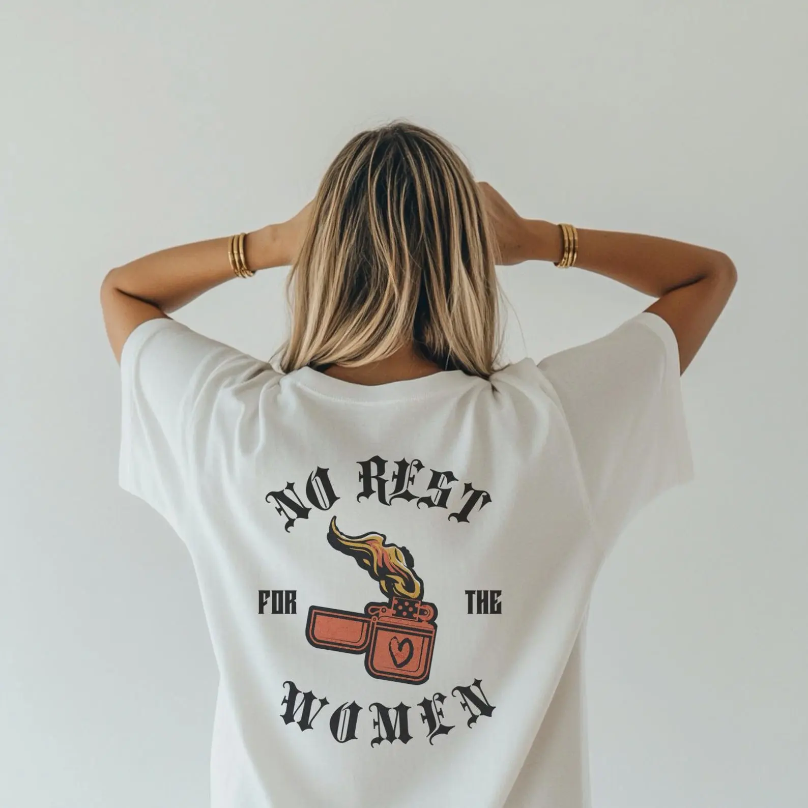 Women's Graphic Tee, Vintage 'No Rest for the Women' Retro Print, Casual Short Sleeve Seamless Cotton Shirt, Shortsleeve, Fabric, Fitted, Round Neck