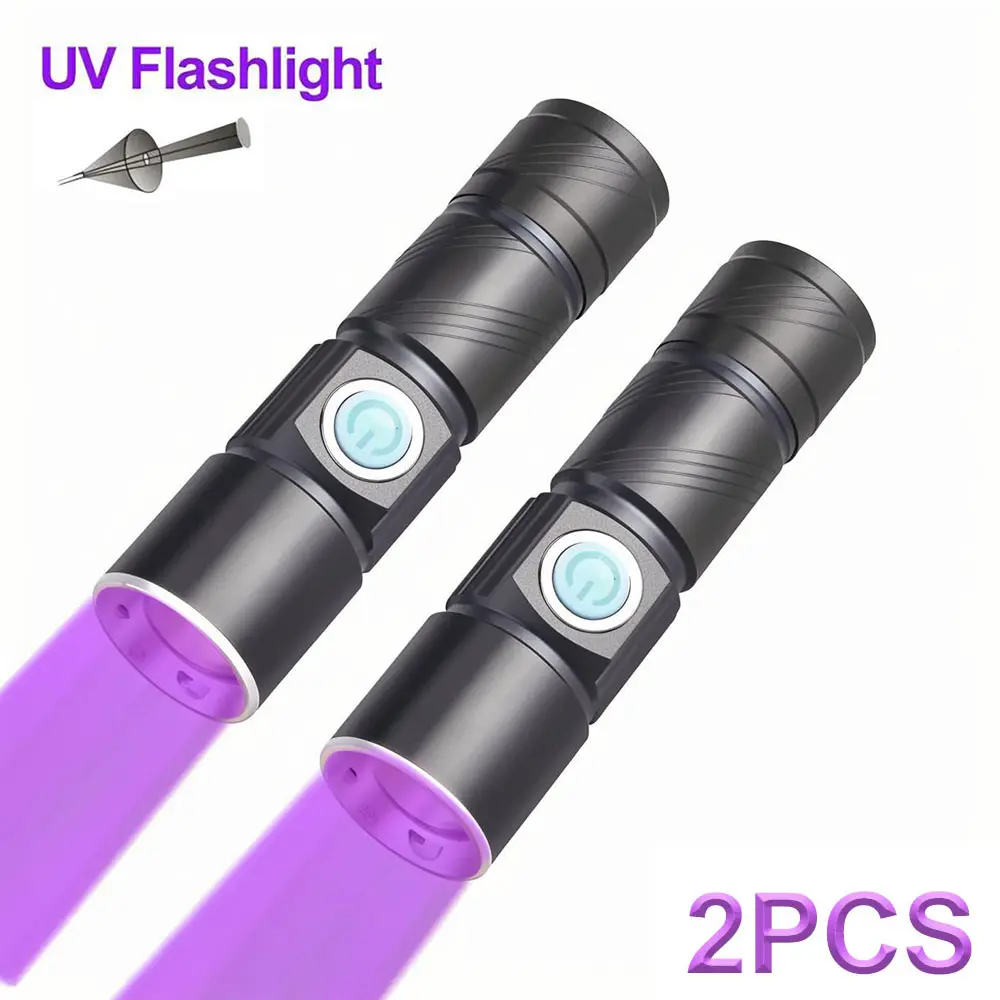 395NM UV Flashlight, 5W Super Bright Black Light with 4 Modes (Strong/Low/Flashing/SOS), IPX6 Waterproof, Rechargeable (Hidden USB Port), Focus Adjustable , Counterfeit Checking, Scorpion Hunting & More
