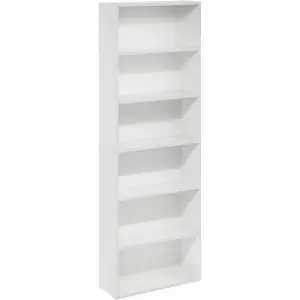 White Wooden Book Shelf with Six Tiers of Wooden Shelves for Home Storage