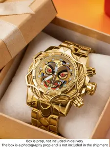 Luxury Men's Quartz Watch, High End Watch, Punk Style Clown Face, Waterproof Steel Band, Large Case, Analog Display, Casual Business Party Gift, Quartz Movement