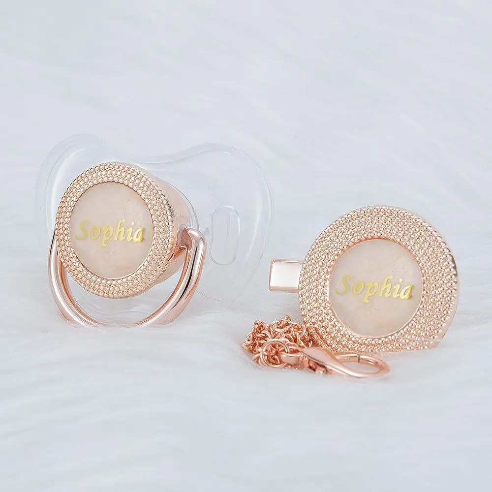 MIYOCAR Customized Bling Baby Pacifier & Clip Set with Name – Personalized Gold & Silver Binky for Newborns baby binky gold dummy bling pacifier