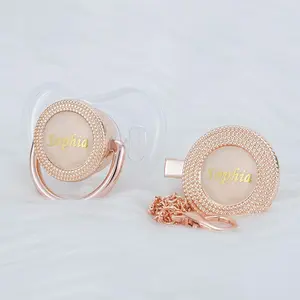 MIYOCAR Customized Bling Baby Pacifier & Clip Set with Name – Personalized Gold & Silver Binky for Newborns baby binky gold dummy bling pacifier
