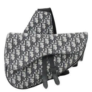 Pre-owned DIOR Oblique Jacquard Crossbody Bags Christian Saddle Crossbody Bag Navy Blue