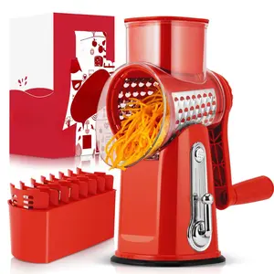 Rotary Food Chopping Machine – Utensils Potato Spiral Grater, Vegetable Cutter & Slicer with 5 Replaceable Blades, Strong Suction Base, BPA-Free