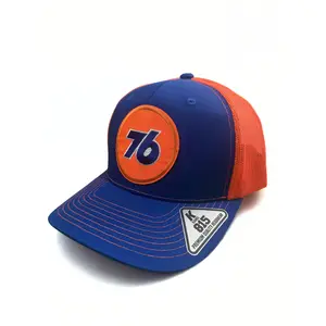 76 Oil Embroidered Logo Premium Snapback Hat Adjustable Orange and Blue Mesh Cap