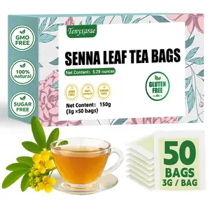 Organic Senna Tea Bags, 50 Teabags, 3g/Bag, Made with 100% Natural Senna Leaves. Helps with Relieve Constipation and Digestion | Caffeine-Free | Sugar-Free | Gluten-Free | Vegan. Individually Packaged in Eco-Friendly Bags