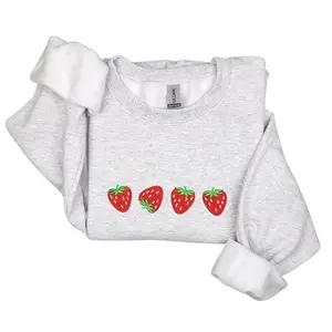 Embroidered Strawberry Sweatshirt for Women, Cute Aesthetic Berry Crewneck, Cozy Everyday Pullover