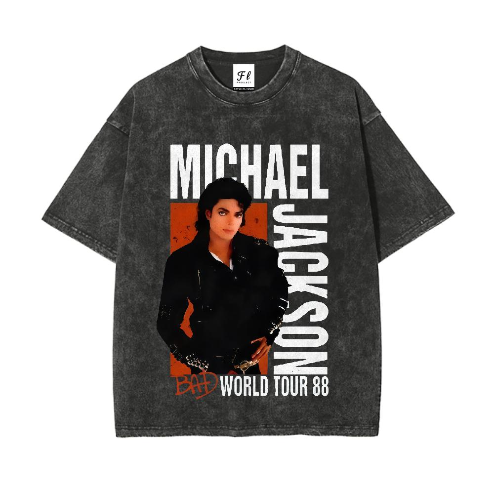 Michael Jackson Bad World Tour 88 Vintage Washed T-Shirt 260g Heavyweight Oversized Tee