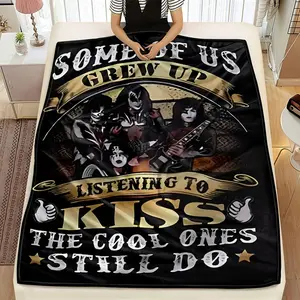 KISS Rock Band Graphic Fleece Throw Blanket - Soft Polyester Flannel with Vintage Music Design, All-Season Cozy Blanket for Bed, Sofa, Office & Outdoor Use - Perfect Gift for Music Lovers, Sofa Throw, Retro Decor, Vibrant Print, Durable Comfort