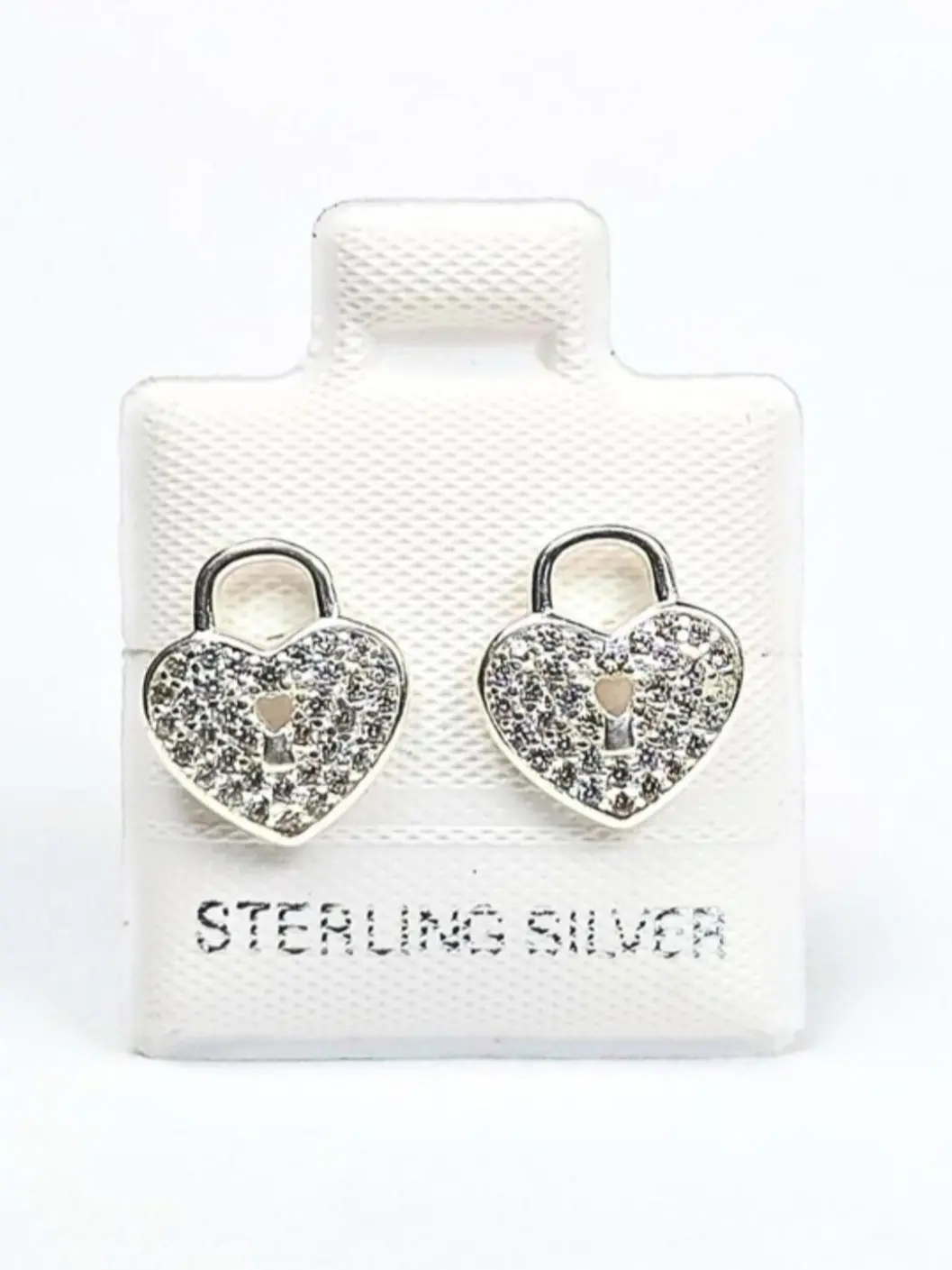 Heart Lock CZ Stud Earrings Padlock Love (31.5mm) - 925 Sterling Silver