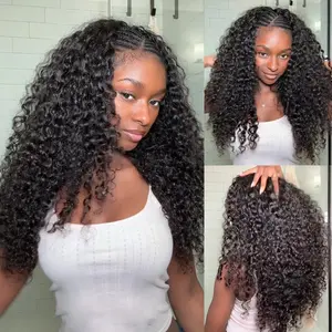 Sway Hair 30 Inch Water Wave 13x4 Lace Front Wigs 100% Human Hair HD Transparent Deep Curly Lace Frontal Wigs 200% Density Human Hair pre Plucked Hair Natural Black 180% Density Bouncy Loose Body Wave Bob Short Hair Dark Brown Afro curly Bob Wigs