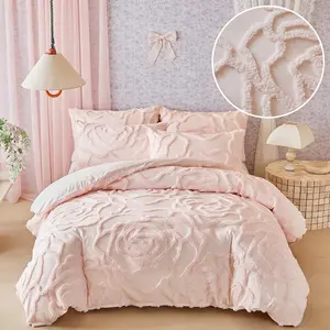Rose floral pattern duvet cover set (2/3 counts), tufted bedding set, no filling, zip closure, soft and comfortable washable polyester, romantic bedroom decoration, Valentine's Day, birthday gift, suitable for all seasons.