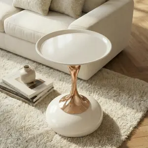 White Small Round End Table - Space-Saving Cocktail Table for Living Room outdoorfun