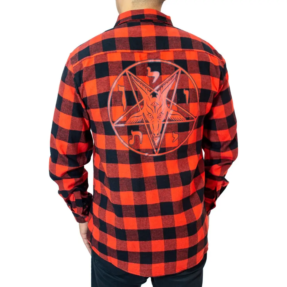 Satanic Circle Red Long Sleeve Flannel Shirt For Men