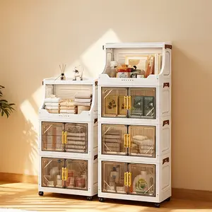 Mobile Foldable Storage Cabinet with Wheels, 2-6 Layers Adjustable, Standing Design for Bedroom, Living Room, Balcony, Space Saving