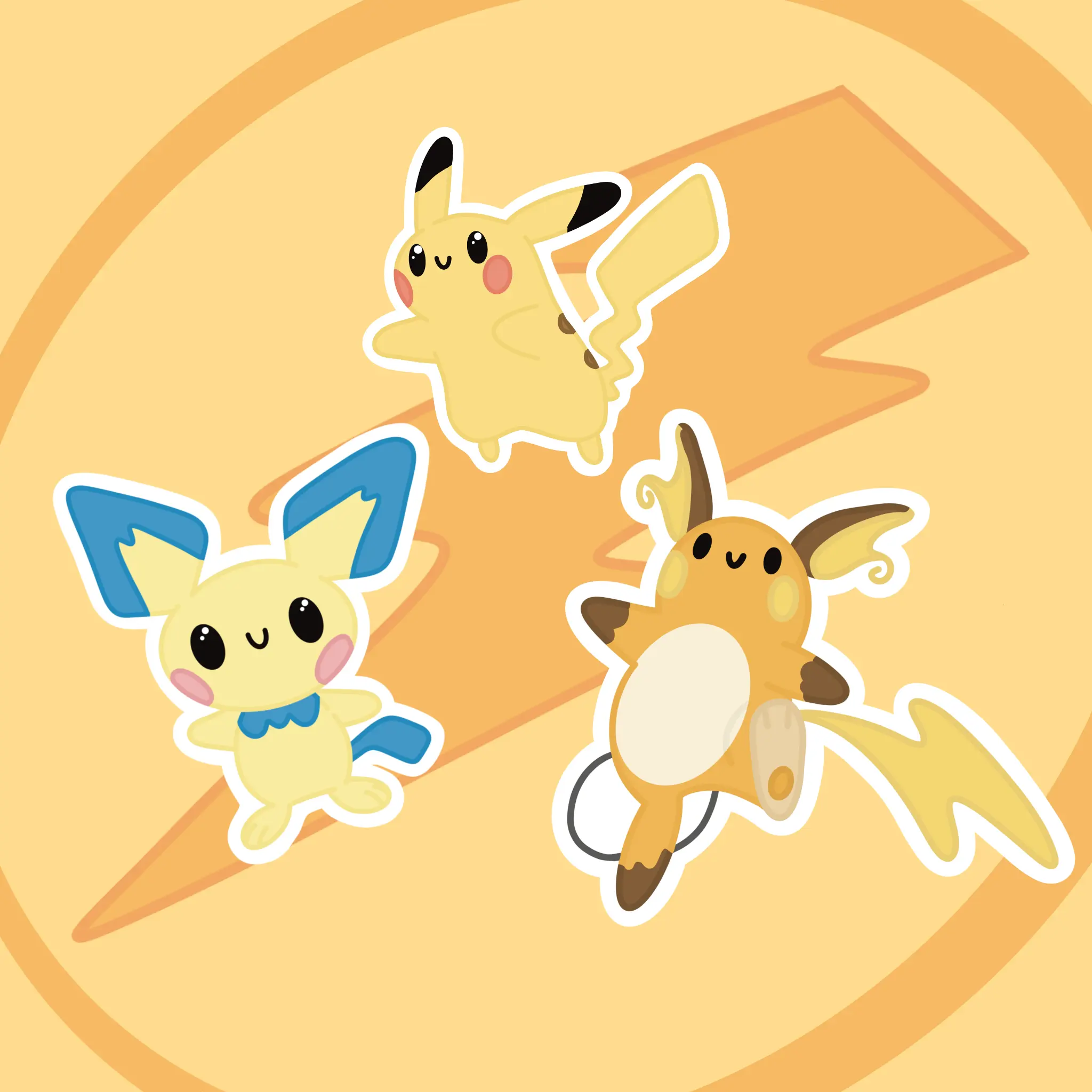 Pikachu Evolution Stickers Water Resistant for Waterbottles, Laptops, Phonecases, Cars, Notebooks, Cards, etc.