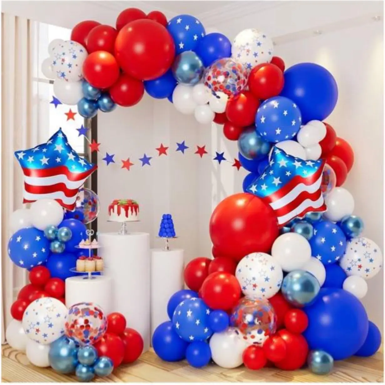 Red White and Blue Balloons Garland Arch Kit with Confetti Star Balloons for 4Th