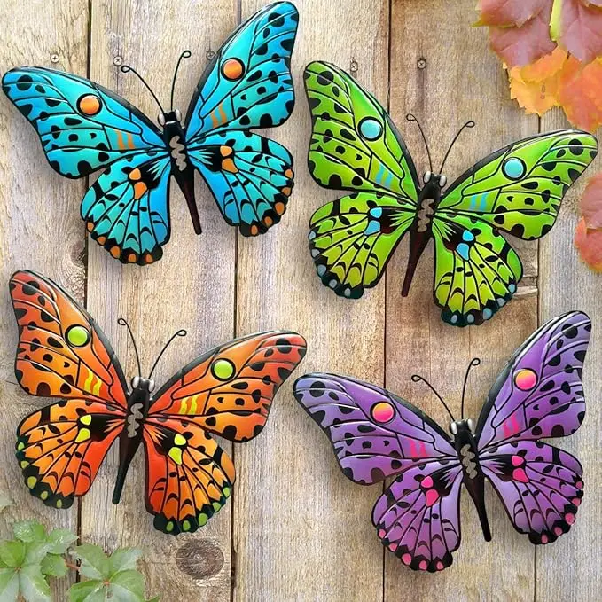 4-Pack Rust & Fade Resistant Metal Butterfly Wall Decor - 9.6in Hanging Fence Art, Home Improvement Supplies with Decoration Ideas for Outdoor Patio, Indoor Living Room, Anniversary Gifting, Rust And Fade Resistant, Labor Day, Valentine's Day, Mother's Da