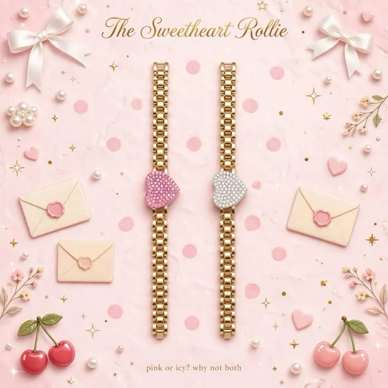 The Sweetheart Rollie Bracelet | Gold Heart Panther Chain Bracelet | Pink Heart Bracelet | Clear Diamond Heart Bracelet | Lover Girl Chain | Bestie Bracelet 1 pc