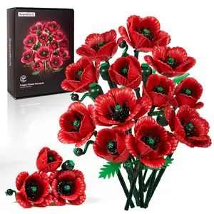Supreowls Red Poppy Flower Bouquet Building Set – DIY Botanical Brick Kit for Adults, Elegant Floral Blocks for Memorial Day & Veterans, Romantic Valentine’s & Christmas Gift & Home Decoration