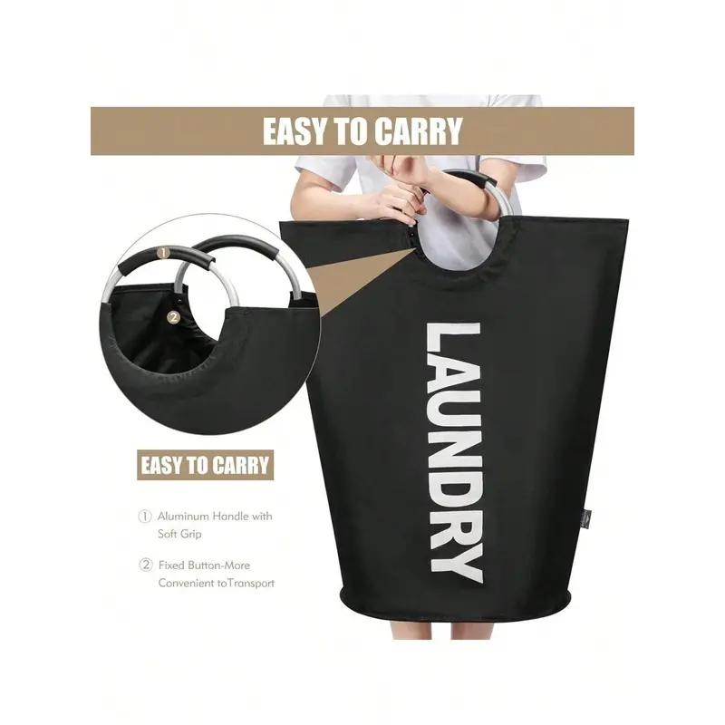 115L Large Laundry Basket Collapsible Waterproof Dirty Clothes Hamper with Foam Protected Aluminum Handles Blue for Dorm or Family Use