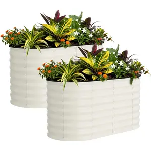 2 Pack Rust-Resistant Galvanized Steel Raised Garden Beds 240×120×45cm, Beige Large Outdoor Planter Boxes with Anti-Cut Strips for Vegetables Flowers