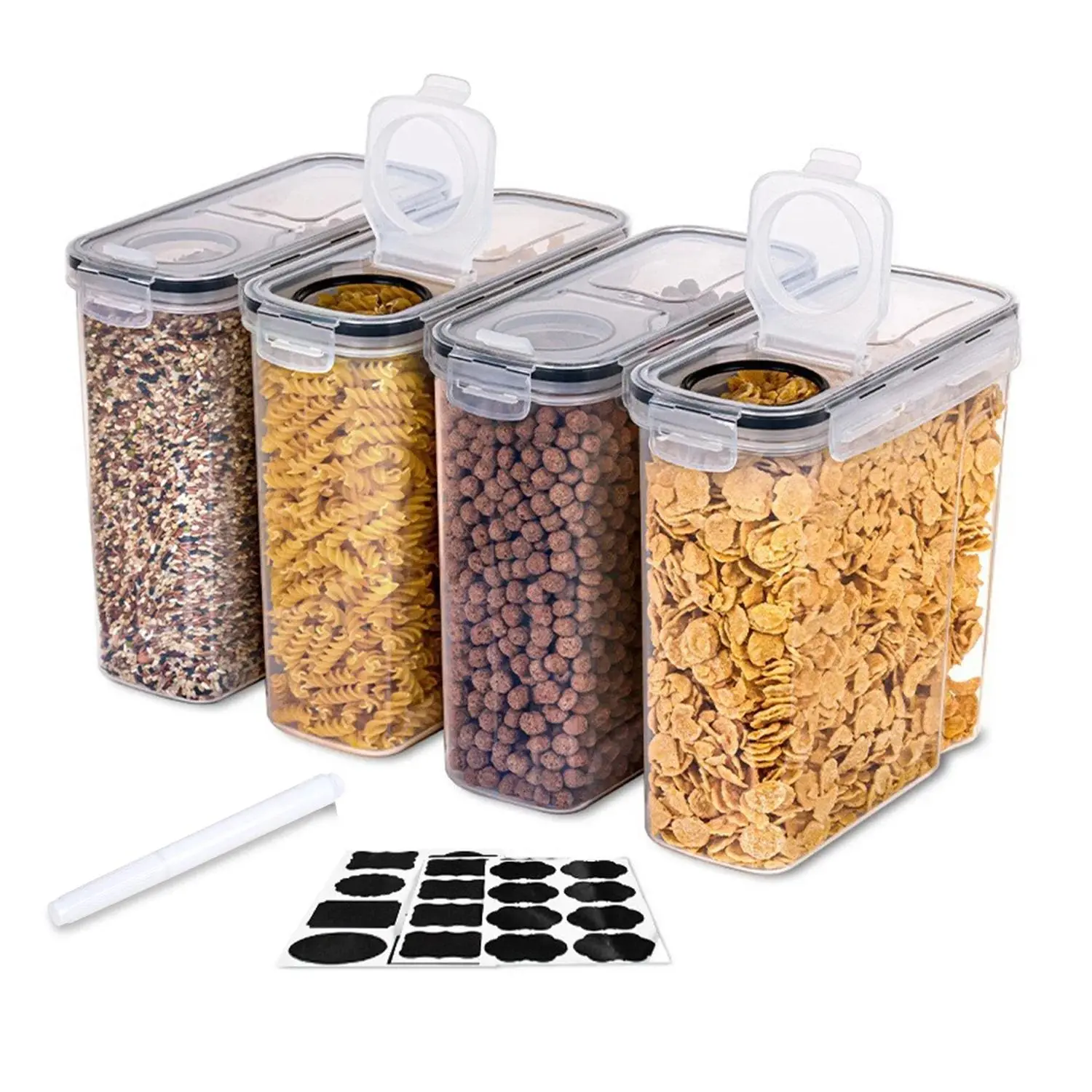 Behome 4 Pack Cereal Containers Storage Set(135.2 Oz), Airtight Large Food Storage Containers, Bpa-Free Pantry Organization and Storage for Cereal , Rice, Pasta, Includes 24 Labels & Marker Pen Kitchen Leakproof