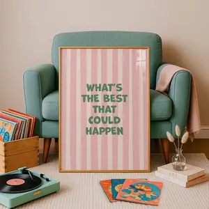 Dopamine Decor What's the Best That Could Happen Motivational Quote Wall Art for Dorm or Y2K Room, Positive Office Poster, Retro Wall Art