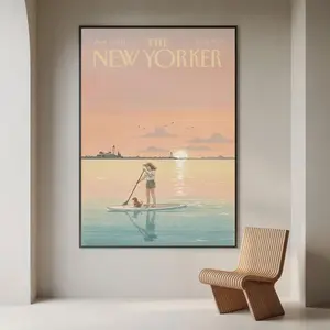 The New Yorker Cover Art Print: Retro Pink Paddleboard Scene