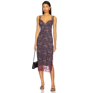 Free People x Intimately Fp Party Crasher Midi Slip Dress in Deep Charcoal Combo