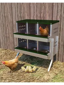 Metal Chicken Nesting Box For Laying Eggs, Rustproof Wall-Mountable Roll Away Chicken Laying Boxes For Hens, Waterproof, Ventilated With Perch, 6 Compartments With Legs, Green