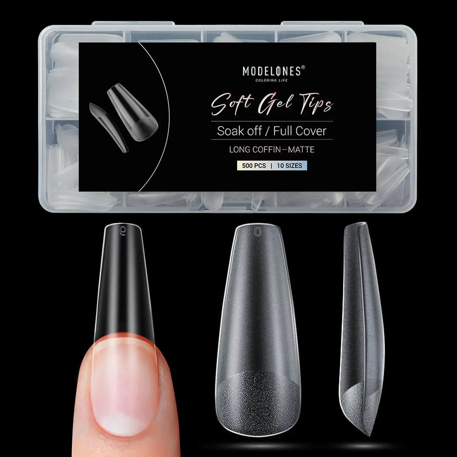 Modelones Long Coffin Nail Tips Fake Nails Gel Tips Full Matte Cover More Friction for Acrylic Professional Extension Gel Manicure Art Design 10 Sizes