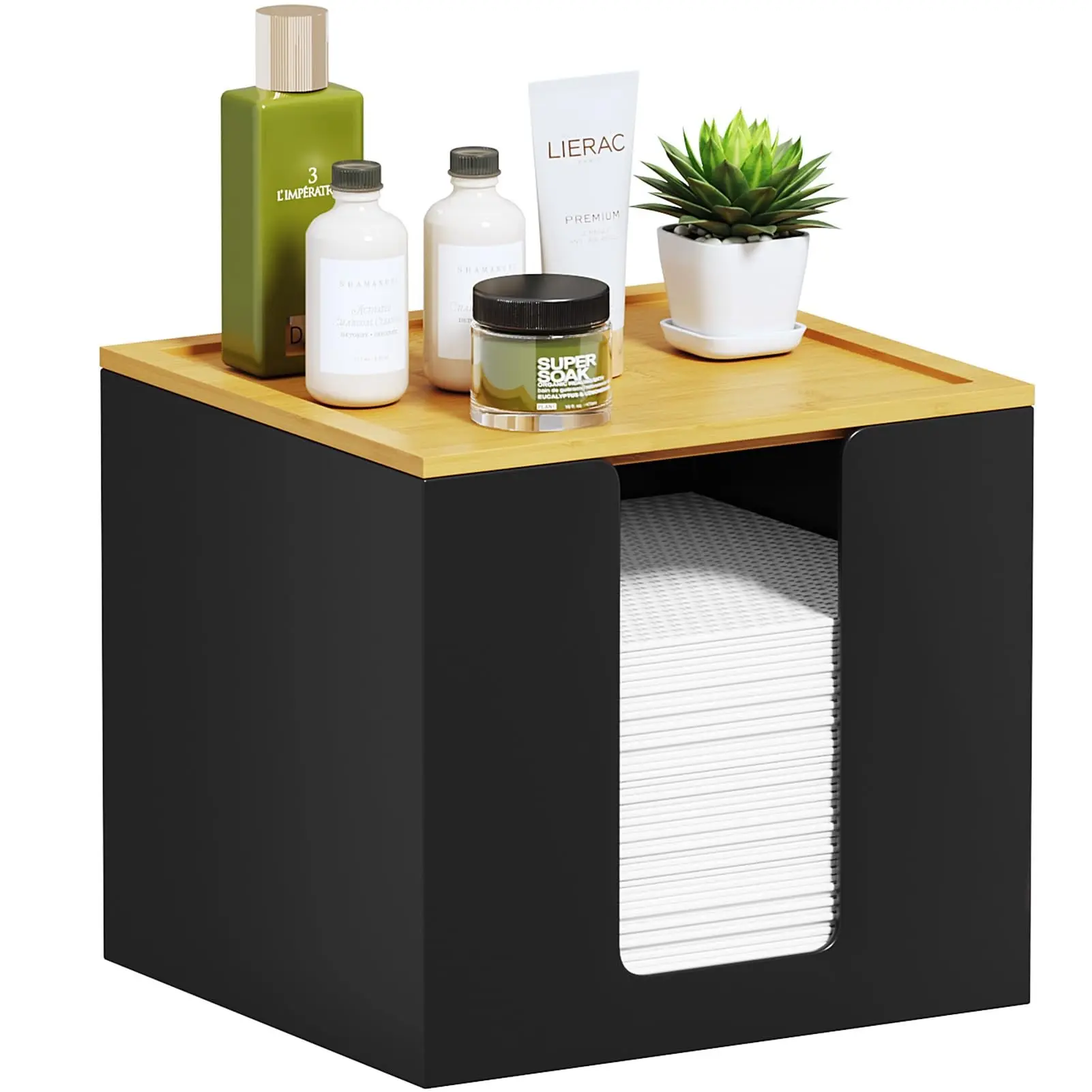 Disposable Face Towel Holder Box, Xl Clean Skin Club, Large Storage with Bamboo Lid, for Bathroom & Vanity Makeup, & Bathroom Counter Organizer, Bathroom Necessities, Bathroom Essentials Accessories, Bathroom Accessory