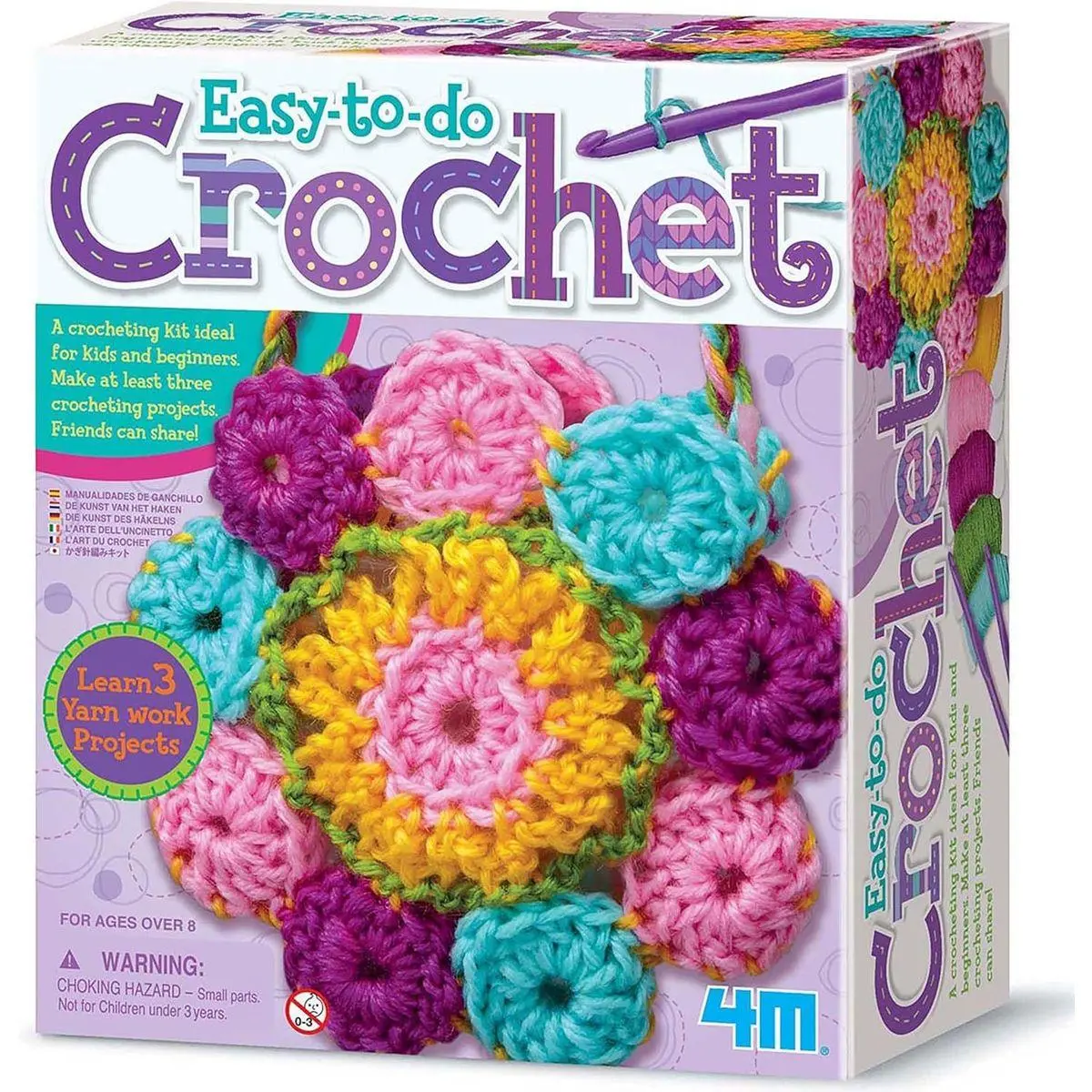 4M: Easy-to-Do Crochet - DIY Knitting Craft Kit, Learn 3 Yarn Work Projects, Create Coasters-Mini Bag-Placemat, All-in-1 Set, Beginners & Kids Ages 8+