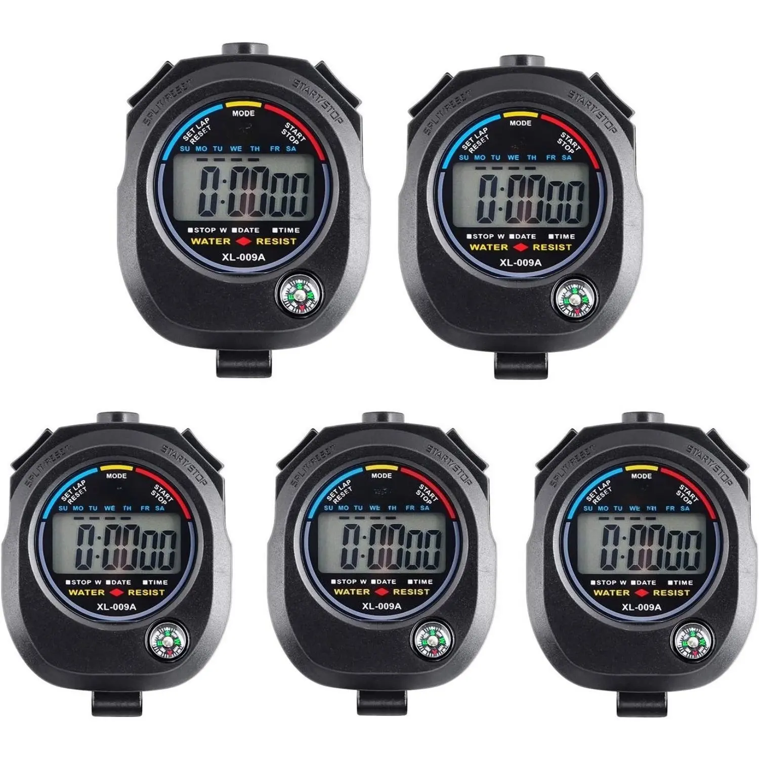 5Pcs Electronic Stopwatches - Lightweight & Portable Interval Lap Timers with Large Displays, 1-Hand Op. Home Improvement Tools for Soccer Athletes, One-Hand Op.