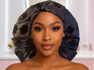 Satin Lined Bonnet for Curly Hair, Frizz Protection, Handmade Sleep Cap, Black Satin Bonnet