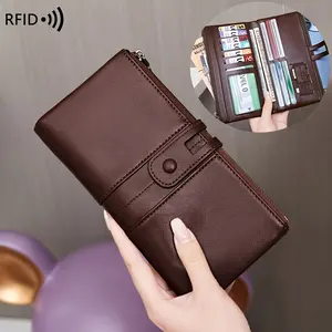 RFID Anti-Theft Double-Layer Zipper Vintage Long Wallet, Large-Capacity Women'S Wallet, Multi-Functional Clutch Bag