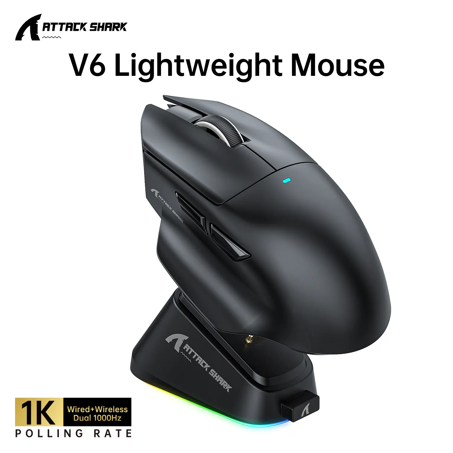 ATTACK SHARK V6 65g Superlight Wireless Gaming Mouse with RGB Magnetic Charging Dock,BT/2.4GHz      Wireless/Wired Mouse 1K Polling,PixArt PAW3311 Sensor,25000DPI,Office Gamer Mice for PC/Win/Mac tiktokshopbacktoschool