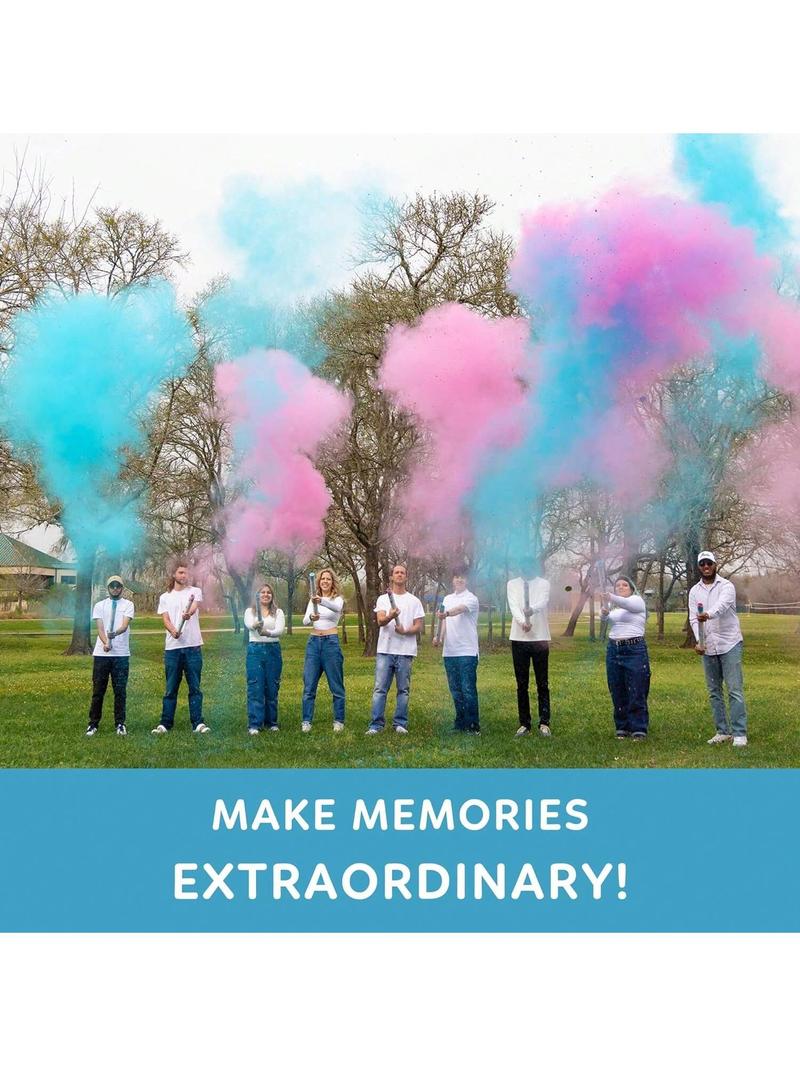 Gender Reveal Confetti Powder Cannon 4pcs, Safe Powder Smoke, Boy Blue and Girl Pink Gender Reveal Poppers - He or She Smoke Bomb Baby Shower Baby Party Decorations Supplies Sticks