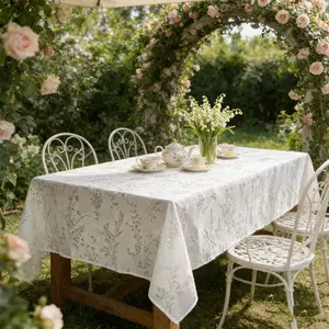 French Lace Tablecloth, Transparent Floral Embroidered, Ideal for Rustic Weddings, Cabin Dining, Outdoor Parties, 1 Piece