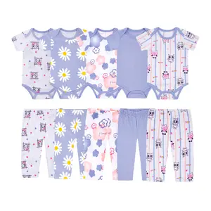 JY.COZY FOR BABY Baby Girl Boy Clothes Unisex Onesie Set 10 Pieces 100% Organic Cotton 5 Bodysuits 5 Pants Infant Pajamas Newborn Outfits Hypoallergenic Breathable Stretchy OEKO-TEX Certified for All Seasons Playdate Christening Photo Shoot